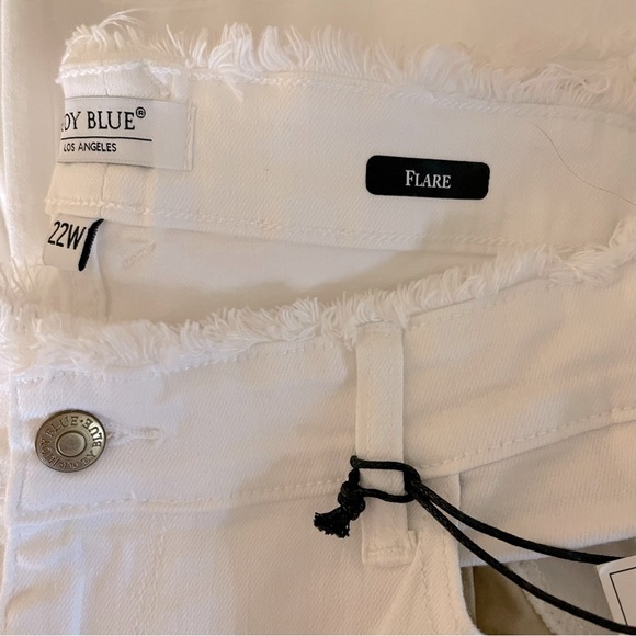 JUDY BLUE WHITE HIGH WAIST FRAY WAISTBAND FLARE RAW EDGE WOMENS PLUS VACATION - Picture 6 of 9